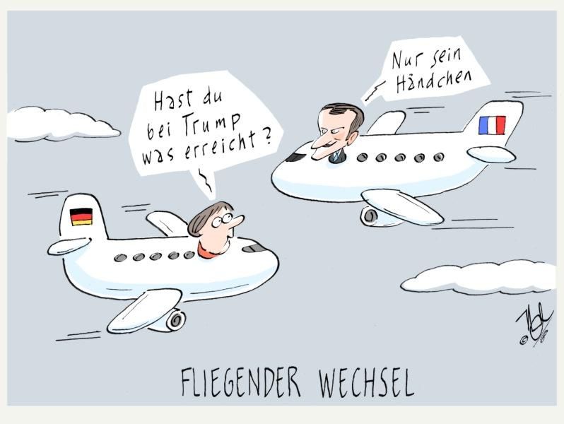 merkel macron trump händchen fliegender wechsel