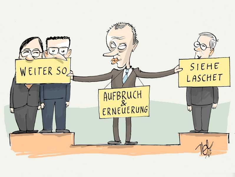 cdu vorsitz merz laschet spahn röttgen schilder