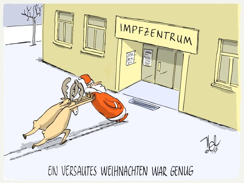 corona pandemie impfzentrum weihnachtsmann angeschoben impfskeptiker