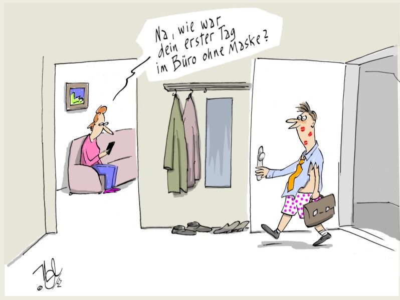 büro erster tag ohne maske