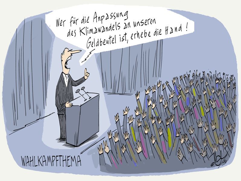 wahlkampf klimawandel geldbeutel anpassen hand heben